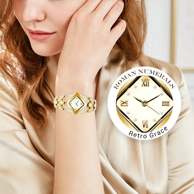 💜Ретро кварцов часовник с блестящи кристали⌚