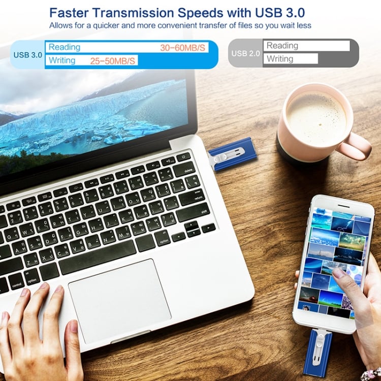 32~256GB Micro USB + 8-пинов + USB 3.0 4 в 1 U-диск за мобилен телефон, компютър
