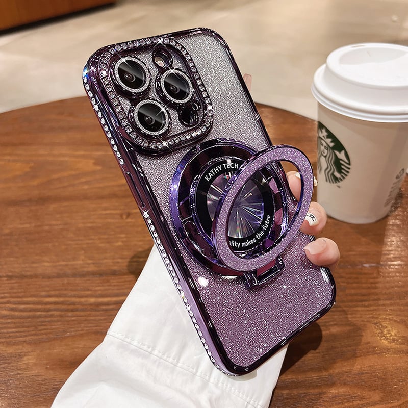 Магнитен калъф за iPhone с блестящи кристали и невидима стойка