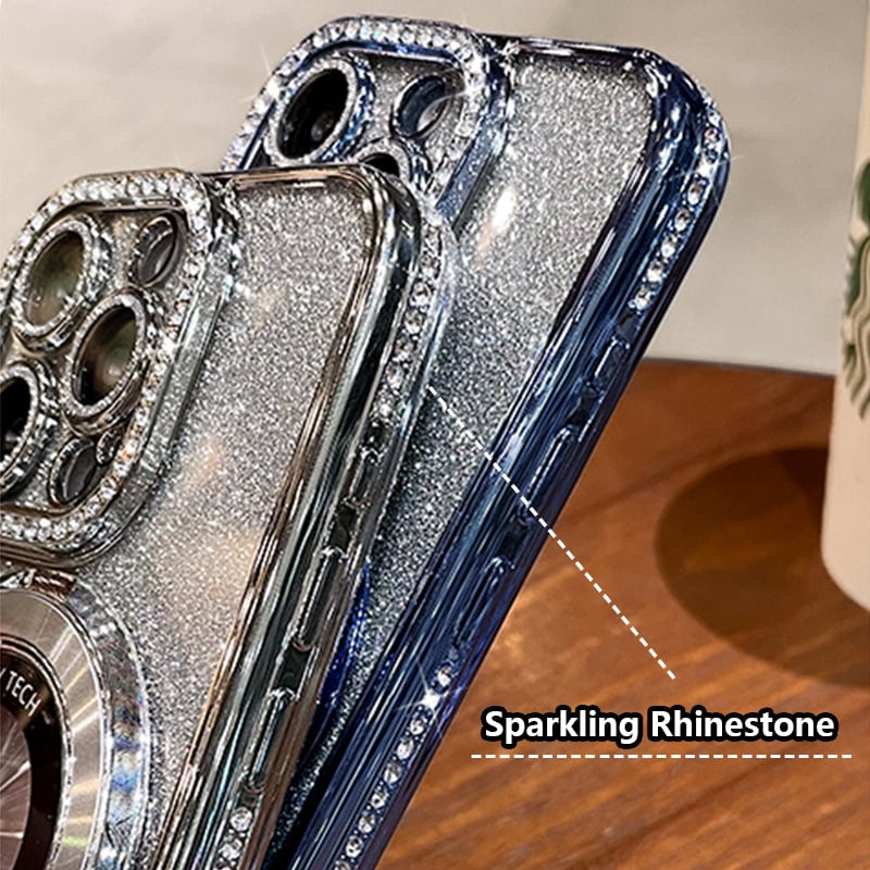 Магнитен калъф за iPhone с блестящи кристали и невидима стойка